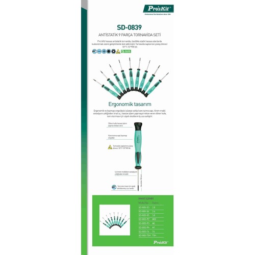 PROSKIT SD-0839 ANTISTATIK 9 PARÇA TORNAVIDA SETI