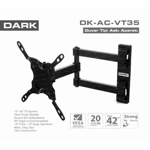 DARK DK-AC-VT35 13"- 42" Hareketli ve Katlanabilir Duvar Tipi,TV Askı Aparatı