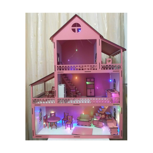 Led Işıklı Ahşap Oyun Evi Büyük Boy (76cm X 57cm X 25cm)