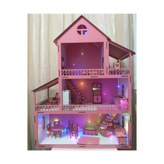 Led Işıklı Ahşap Oyun Evi Büyük Boy (76cm X 57cm X 25cm)