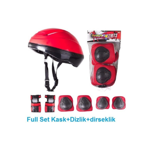 Çocuk Için Kask Dizlik Dirseklik Koruyucu Set Kırmızı