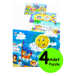 4 Adet Çocuk Eğitici Yapboz Çocuk Puzzle - 30 Parça Renkli Macera Zamanı