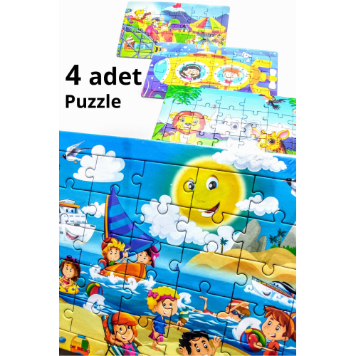 4 Adet Çocuk Eğitici Yapboz Çocuk Puzzle - 30 Parça Renkli Macera Zamanı