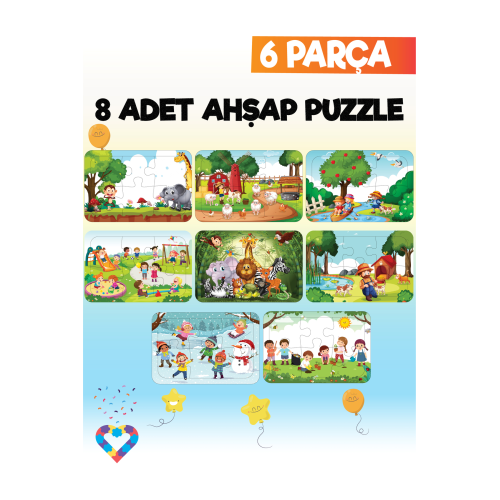 Ahşap Çocuk Puzzle 6 Parça 8 Adet