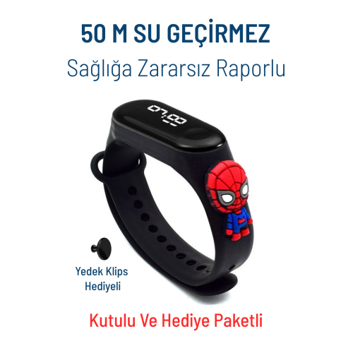 Örümcek Adam Spiderman Figürlü Dokunmatik Ekranlı Su Geçirmez Led Dijital Çocuk Kol Saati