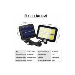 120 Cob Led Solar Panel Güneş Enerjili 3 Mod Duvar Lambası Bahçe