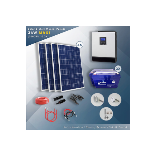 3 Kw Maxı Solar Paket Sistem (3000w/gün)