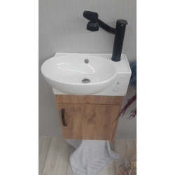 Banyo Ve Tuvalet Mini Köşe Lavabo 28*45 Cm (BANYO DOLABI DAHİL)