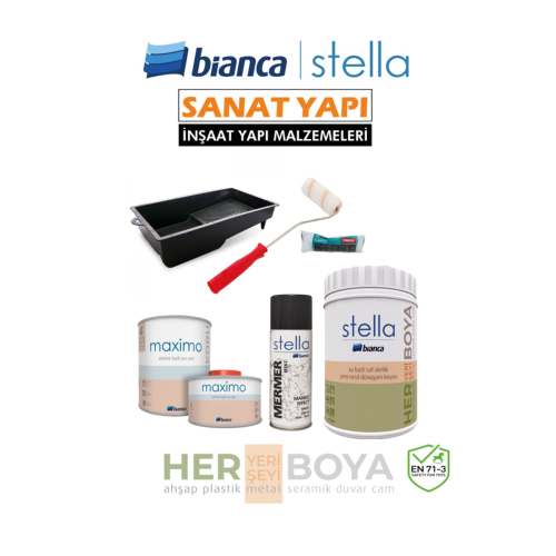 Stella Set 1 Lt - Beyaz Boya + Siyah Mermer Effekt Sprey + Maximo Sıvı Cam Parlak