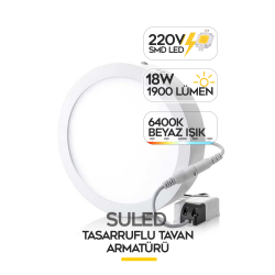 Sl-1028 Armatür 18watt Tasarruflu Sıva Üstü Beyaz Led Tavan Armatürü 22cm Banyo Mutfak Balkon Oda