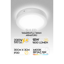 Sl-1029 Sıva Üstü Beyaz Led Armatür A+ Tasarruflu Tavan Armatürü 30cm 220v Smd Led Işık Lamba