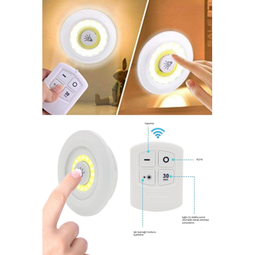 3'lü Uzaktan Kumandalı Yapışkanlı Kablosuz Led Spot Lambalar