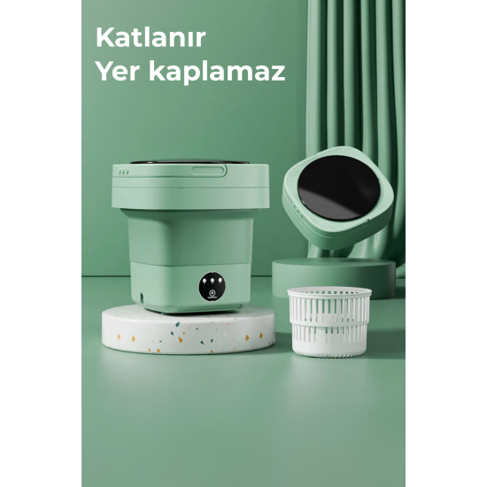 Katlanır Mini Çamaşır Makinesi Yeşil 6 Litre