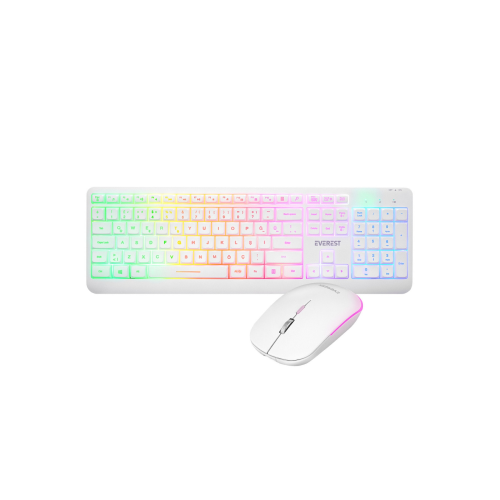 Km-1500 Beyaz Kablosuz Şarj Edilebilir Rainbow Aydınlatmalı Q Multimedia Klavye + Mouse Set