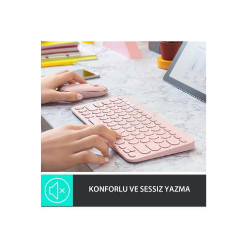 K380 Kompakt Kablosuz Bluetooth Türkçe Q Klavye - Pembe