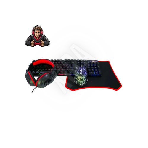 Gaming Klavye Mouse Mousepad Oyuncu Kulaklığı 4in1 Set Karbon Türkçe Q Rgb Işıklı