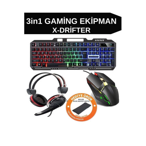 Led Aydınlatmalı Multimedya Işıklı Oyuncu Klavye Mouse Kulaklık Seti Usb Q Türkçe Gaming