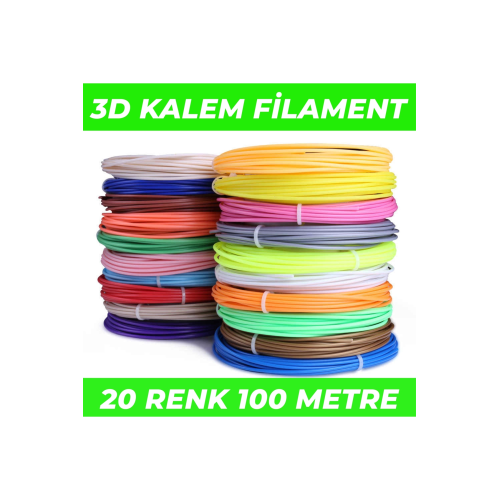 (SADECE FİLAMENT) 3d Pen Filament Pla 1.75mm Pla 20 Renk X 5 Metre 3 Boyutlu Kalem Plastiği Flamenti