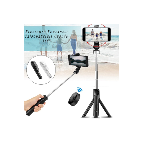 Düz Siyah/ Karışık Siyah-beyaz Bluetooth Kumandalı Selfie Çubuğu-monopod Telefon Tutucu