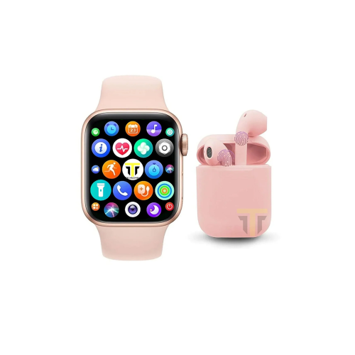 Akıllı Saat Plus +  Kablosuz Kulaklık Ikili Pembe Set Ios Android Smartwatch