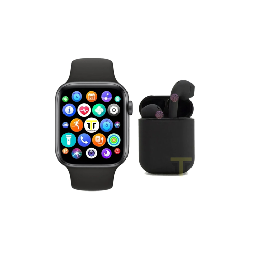 Akıllı Saat Plus +   Kablosuz Kulaklık Ikili Siyah Set Ios Android Smartwatch