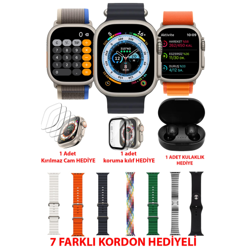 Akıllı Saat Y60 Ultra Plus Bluetooth Kulaklık 7 Kordon Kasa Koruma Kırılmaz Cam Hediyeli Smart Watch