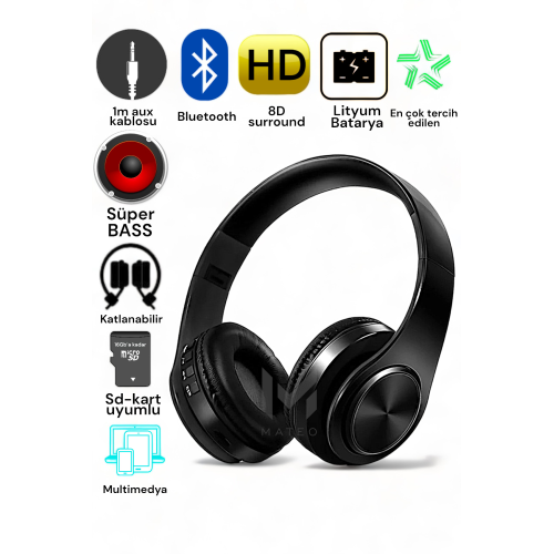 P68 Bluetooth Kablosuz Stereo Kulaklık Wireless, Aux Kablolu