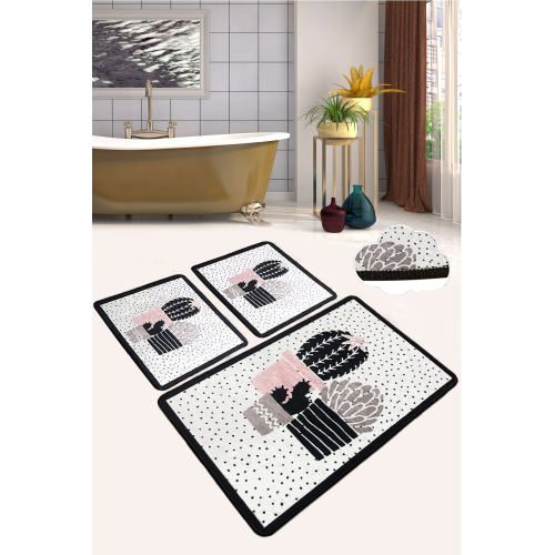 Three Cactus Djt 3 Lü Set Banyo Halısı Paspas Kaymaz Taban Yıkanabilir Klozet Takımı