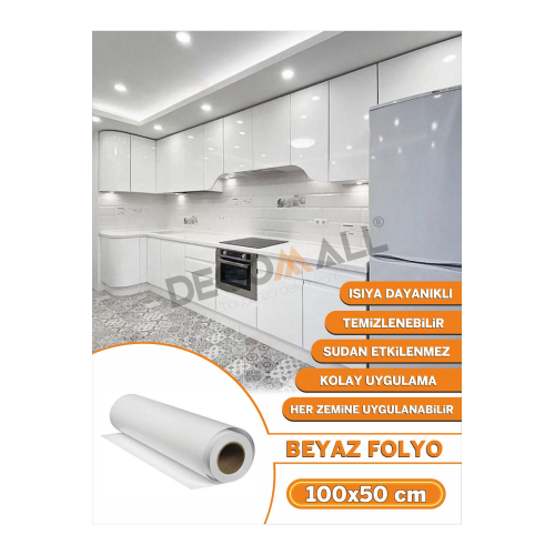 Beyaz Folyo Kaplama (50X100) Yapışkanlı Folyo Mutfak Dolapı - Mobilya Kaplama - Fayans Kaplama