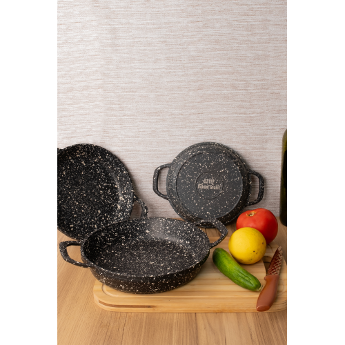 Berta 3'lü Set Döküm Silikon Siyah Granit Sahan Tava Seti 22cm-20cm-18cm