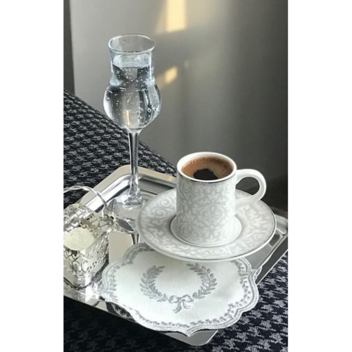 Nom Trend 6'lı Lüx Kare Paslanmaz Çelik Gümüş Renk 21x21cm Kahve Servis Sunum Tepsisi&tabağı