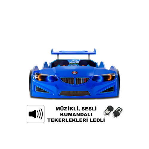 Bmw - Gt1 - Arabalı Yatak Araba Karyola - Tekerleri Ledli - Mavi