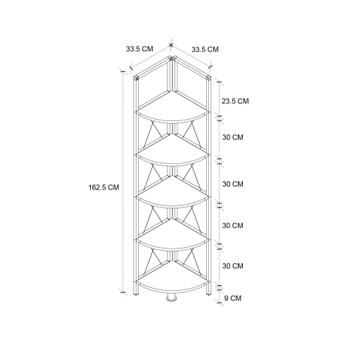 5 Raflı Metal Köşe Kitaplık Rafı Dekoratif Aksesuar Rafı Çam