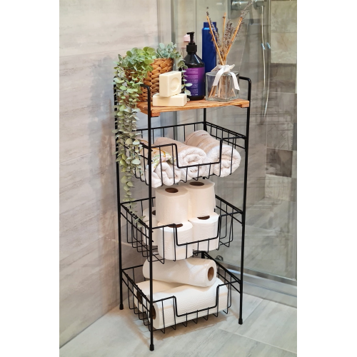 Ahşap Metal Çok Amaçlı 3 Katlı Banyo Düzenleyici Organizer - Ni22raf002 C1-1-140