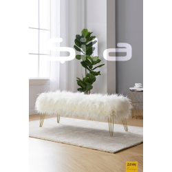 Şila Bench Beyaz Peluş - Gold Ayaklı