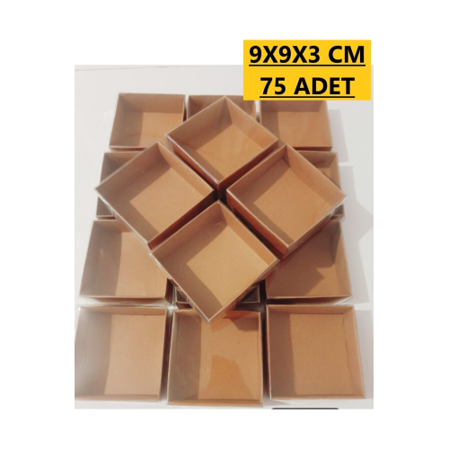 75 Adet 9x9x3 cm Asetat Kapaklı Kraft Kutu