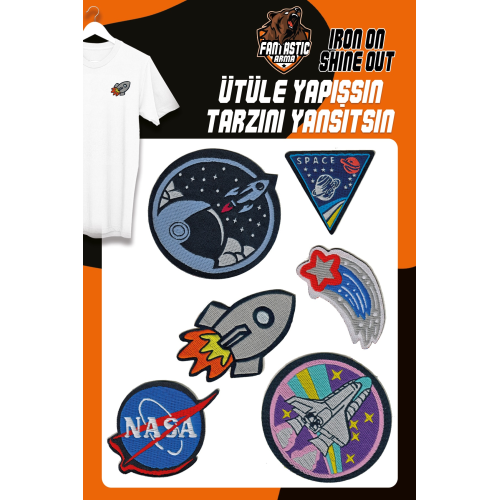 Ütü Ile Yapışan Dokuma Arma Seti Patch Yama Uzay, Nasa, Roket, Space Modeli