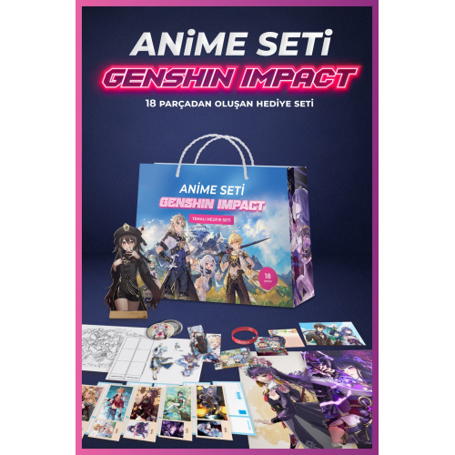 Genshın Impact Anime Kutusu Box - Yeni Nesil Set - Poster - Rozet - Bileklik - Kartpostal - Figür