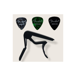 Gitar Ve Bağlama Kaposu Fc-75 Capo + 3 Adet Fender Medium Picks Pena