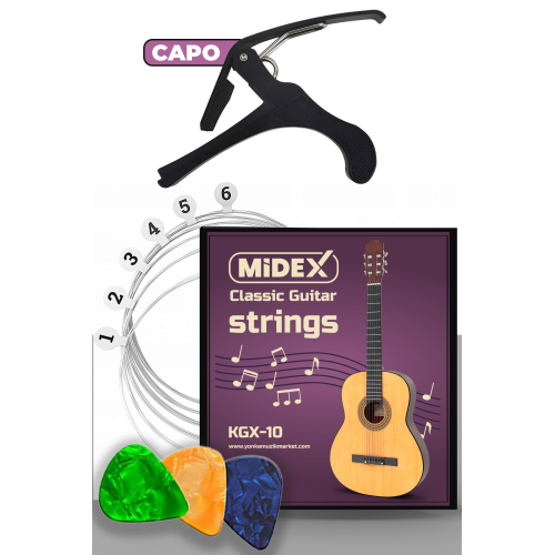 Midex Kgx-10c Klasik Gitar Teli Takımı Pena Ve Kapo (capo) Seti