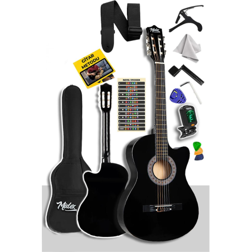 Cg-395bk Siyah Klasik Gitar 4/4 Sap Ayarlı Kesik Kasa Full Set (ÇANTA ASKI TUNER METOD PENA)