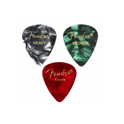 Premium Celluloid Moto Picks Thin Red Medium Green Heavy Black Set