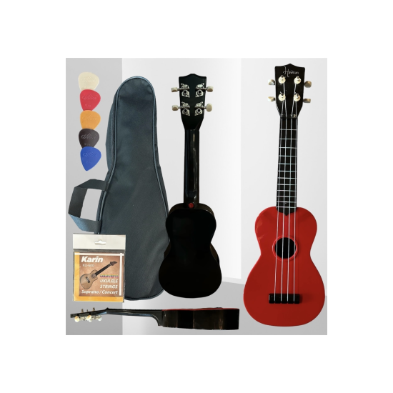 Xu2101 - 4 Telli Ukulele (KIRMIZI) (ÇANTA,PENA,TEL)