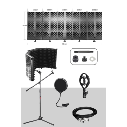 Pf-43x Set Mikrofon Ses Yalıtım Paneli (69X26CM) Stand Filtre Shock Mount Xlr Kablo Sünger