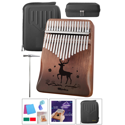 Klx-521cs Hakiki Ağaç Kalimba Geyik Desekli Gigbagli 17 Tuşlu Full Set