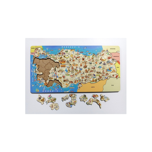 Ahşap Türkiye Kültür Haritası Puzzle, Eğitici Ülkemizi Tanıyalım Yapboz