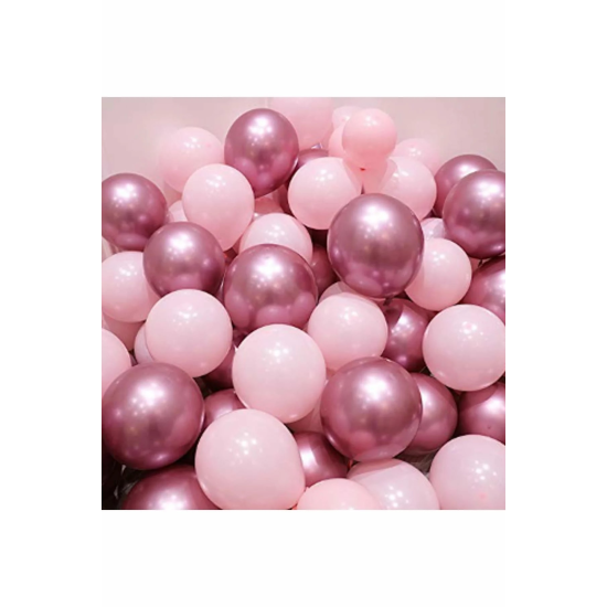 Krom Pembe Ve Makaron (Pastel) Pembe Renk 15 Li Balon