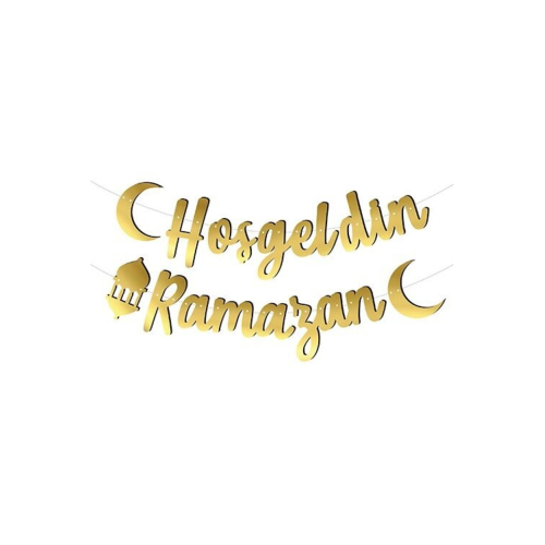 Hoşgeldin Ramazan Yazılı Kaligrafi Banner Gold Renkli 200x30 Cm Ramazan Bayramı Altın Renginde Süs