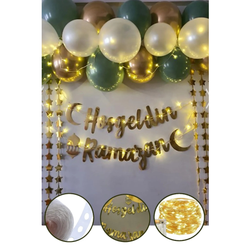 Ful Set Hoşgeldin Ramazan Gold Yazı Ledli Set 11 Ayın Sultanı Ramazan Bayramı Oda Süsleme