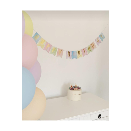 Pastel Renkler Happy Birthday Banner  Makaron